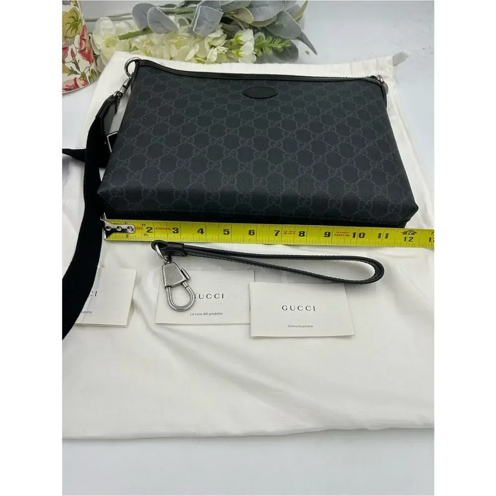 Gucci Black GG Monogram Messenger Crossbody Bag detachable strap made in Italy